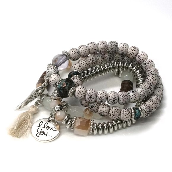 My Bead Emporium Jewelry - 🔴Bracelet Four Strands Charms Stretch Gray Silver